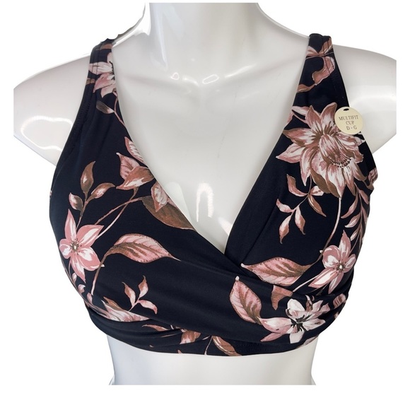 Artesands Delacroix Cross Front Floral D-Cup & Up Bikini Top in Black Size 8 - Picture 3 of 12